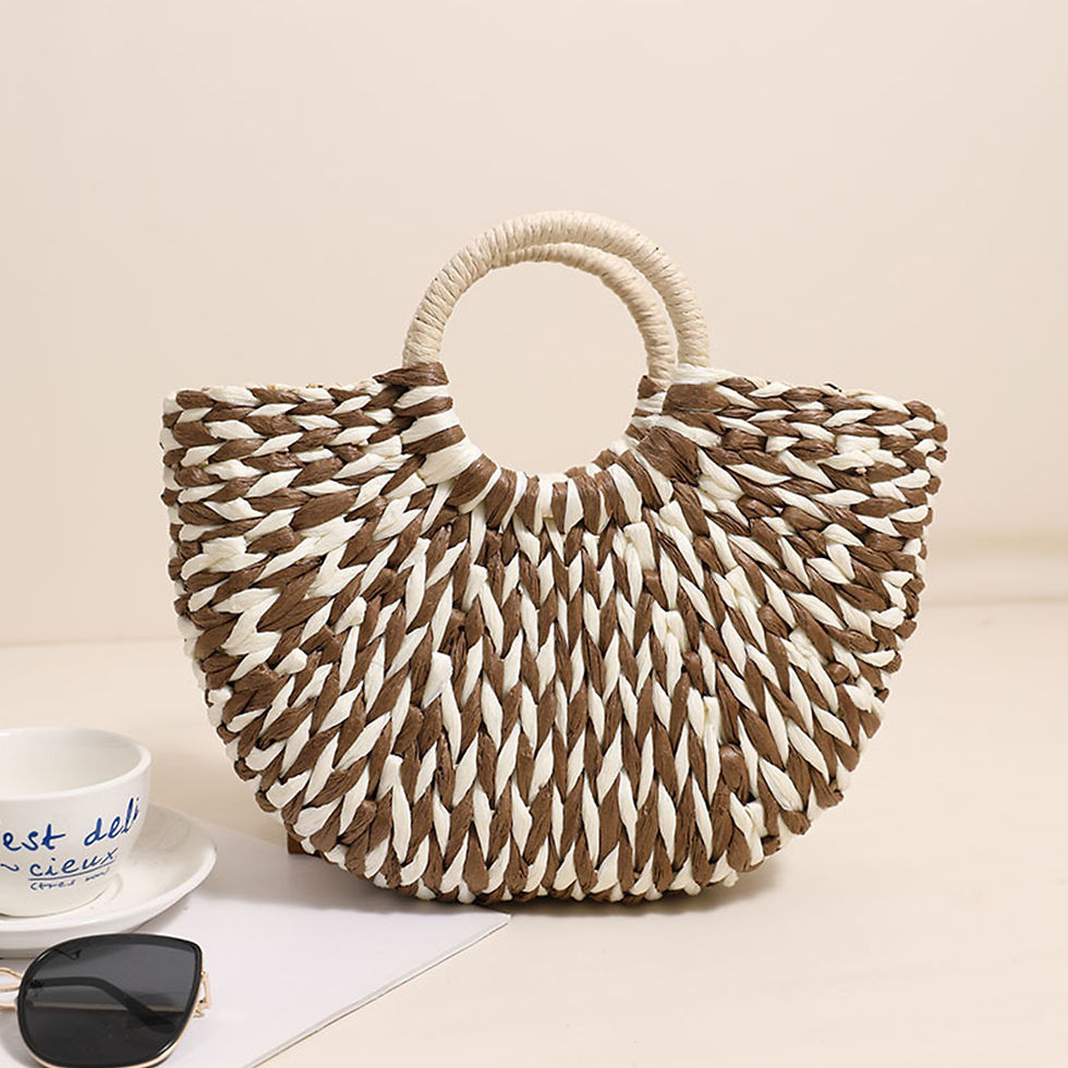 Thumbnail: Women Straw Tote Handbag Large Capacity Semi-Circle Woven Bag Color Clash Semici