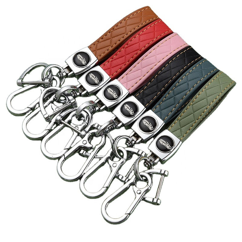 Zinc Alloy Metal Light Keychain with PU Leather Style Interior Car Accessories
