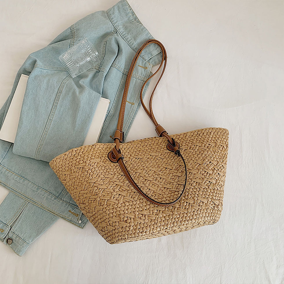 Thumbnail: Women Woven Tote Bag Fashion Shoulder Bag Large Capacity Simple Woven Handbag To