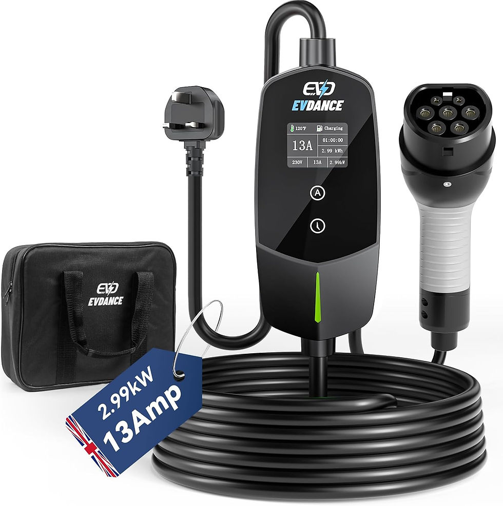 Thumbnail: EVDANCE Portable EV Charger Type 2 UK Plug 13A 2.99KW EVSE Charger Current Adjus