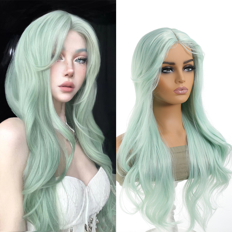 Thumbnail: ✨ Long Straight & Water Wave Synthetic Wig with Bangs – 26+ Inch