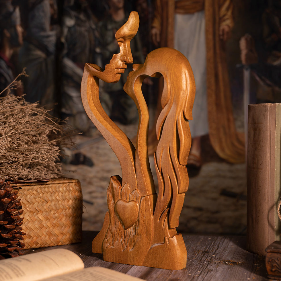 Thumbnail: Eternal Love Home Decor Wooden Decor, Tabletop Sculpture, Couple Kissing Love Ar
