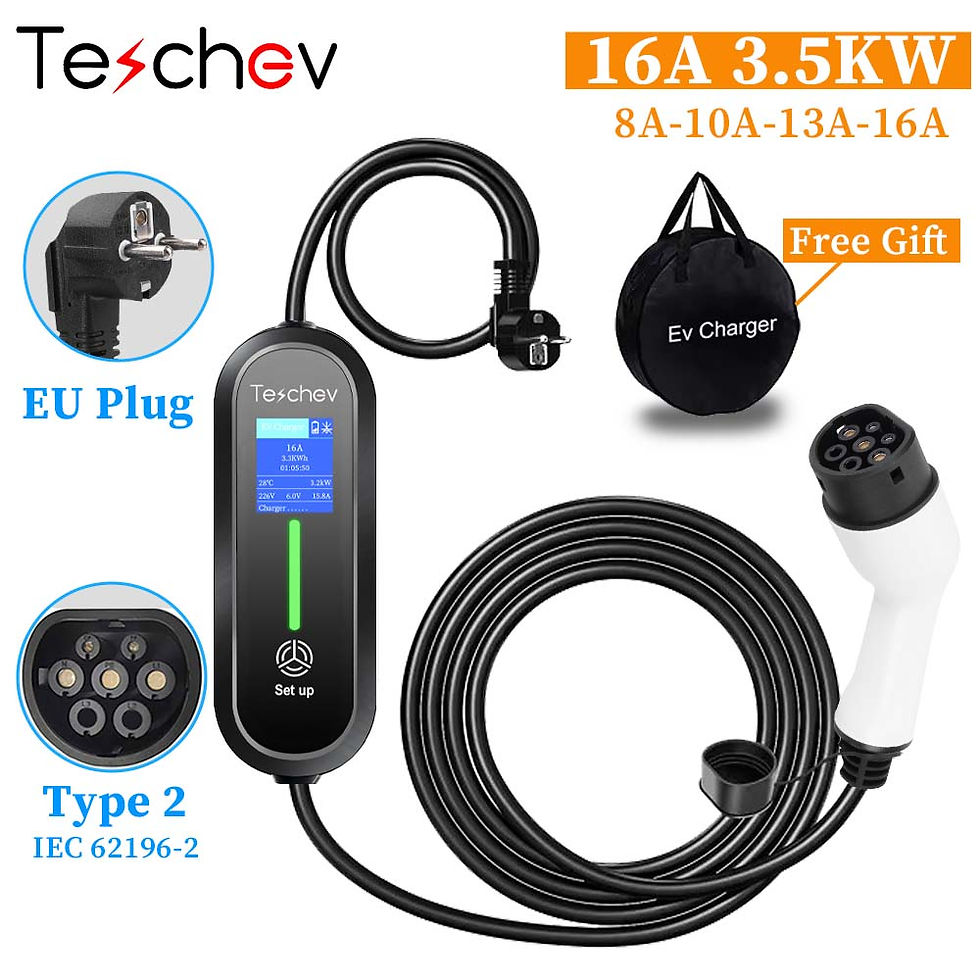 Thumbnail: Teschev Portable EV Charger Type2 IEC 62196 Electric Car Charger 3.5KW 16A 1Phas