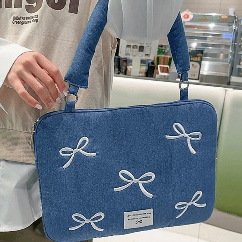 Thumbnail: Portable Fashion Computer Bag 14 Inches Bowknot Embroidered Laptop Bag Soft Shoc