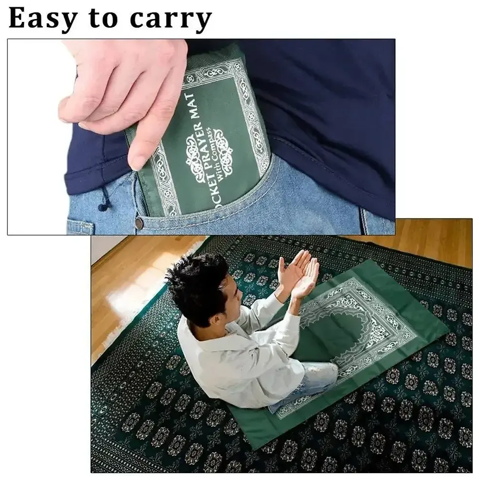 Thumbnail: Muslim Prayer Rug Portable Large Size Braided Mats Simply Print with Compass In