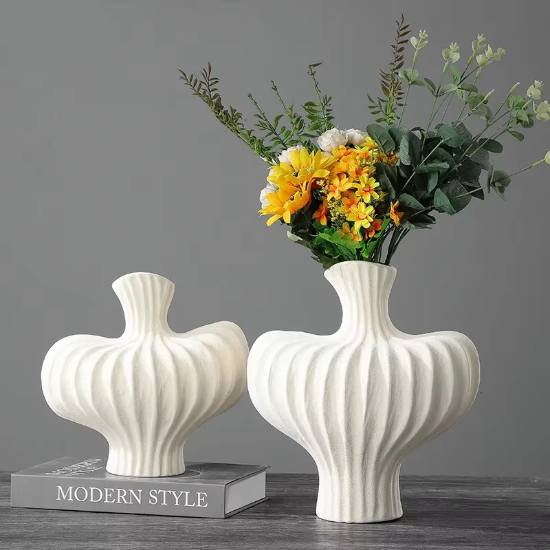 Thumbnail: Creative Ceramic Vase Living Room Desktop Ornament  Sculpture Model  Flower Arra