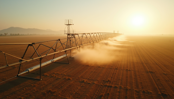 High angle view of irrigation system in a large African farm during dry season