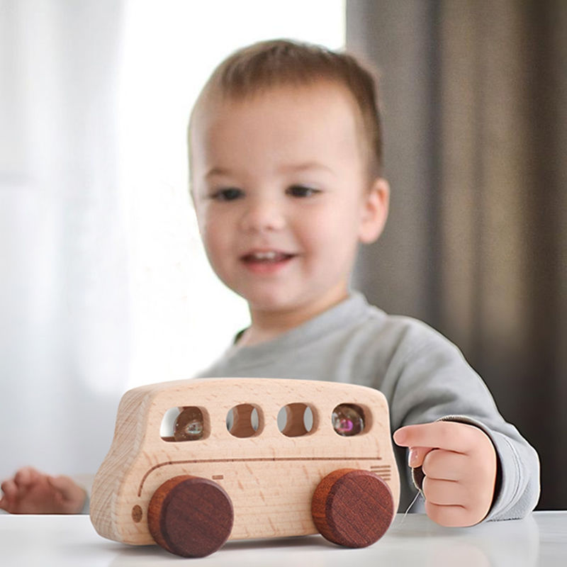 Thumbnail: 1PC Baby Wooden Toys Beech Car Blocks Cartoon Bus Educational Montessori Toys Ba