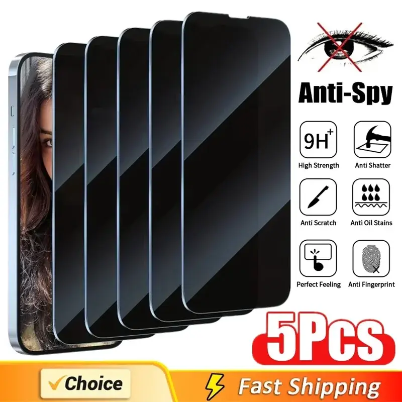 Thumbnail: 5Pcs Full Cover Privacy Screen Protector For iPhone 16 11 12 13 14 Pro Max Mini