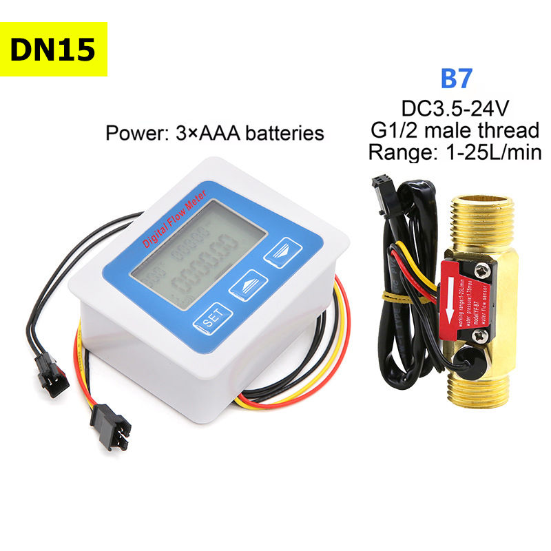 Thumbnail: Smart Digital Water Flow Meter Set LCD Flow Rate Monitor Inline Electronic Flow