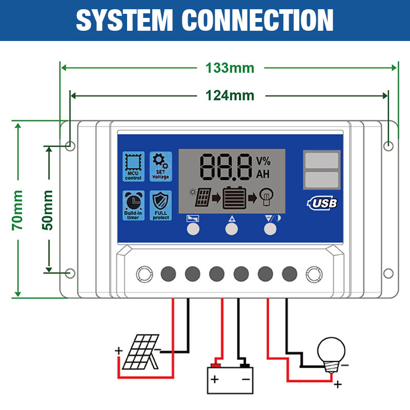 Thumbnail: Solar Charge Controller 60A 12V/24V Voltage Regulator Solar Panel Photovoltaic H