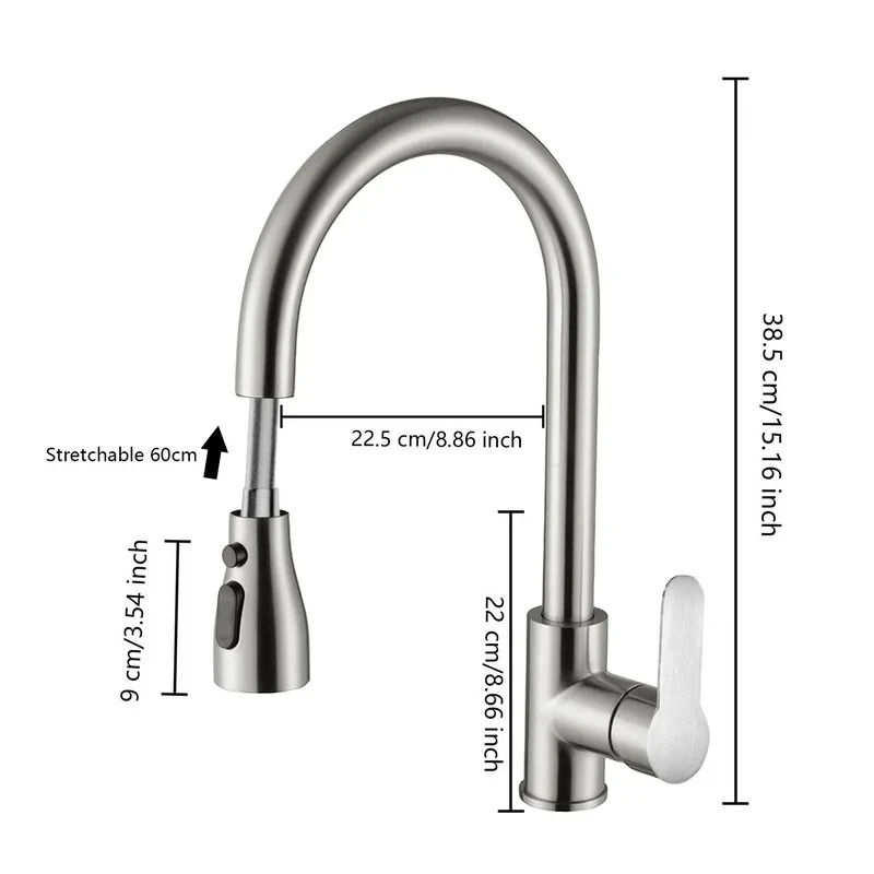 Thumbnail: Kitchen Faucets 304 stainless steel Pull Out Kitchen Sink Water Tap Deck Mounted