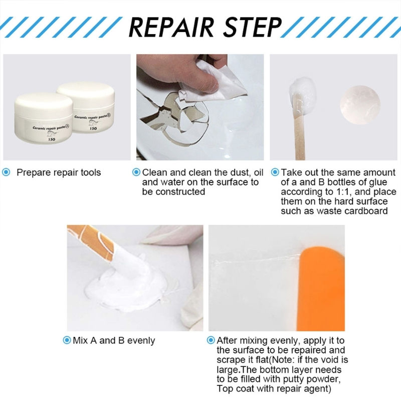 Thumbnail: Ceramic Repair Paste Tub Tile & Shower Porcelain Repair for Crack Chip Ceramic B