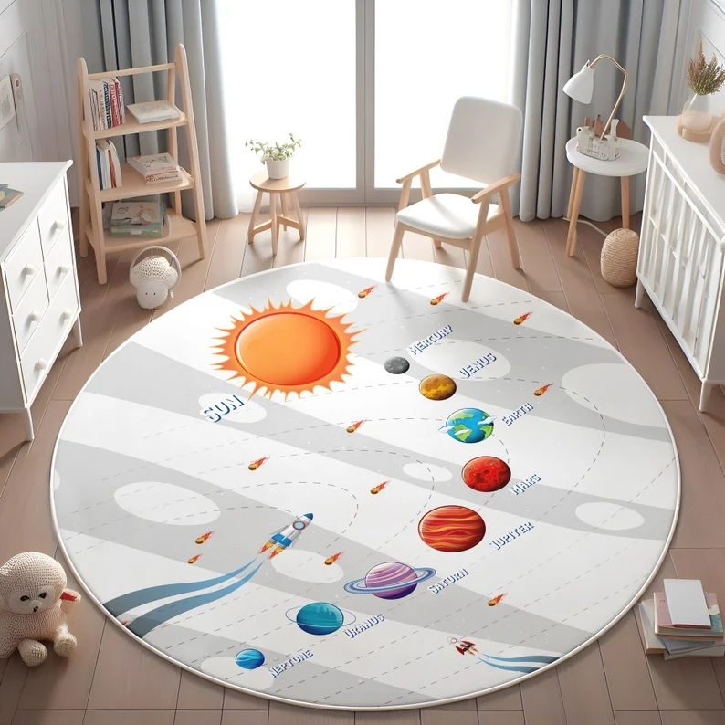 Thumbnail: Planets Astronauts Playmat Round Rug  Living Room Decor Sofa Rug Kid's Play Mat