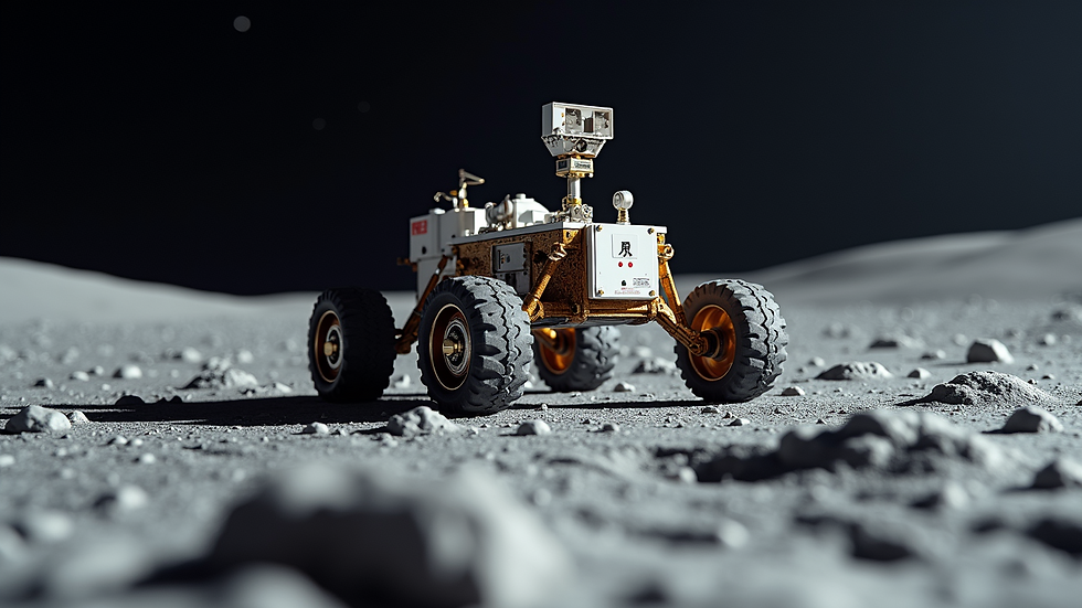 Eye-level view of a JAXA lunar rover on the surface of the Moon