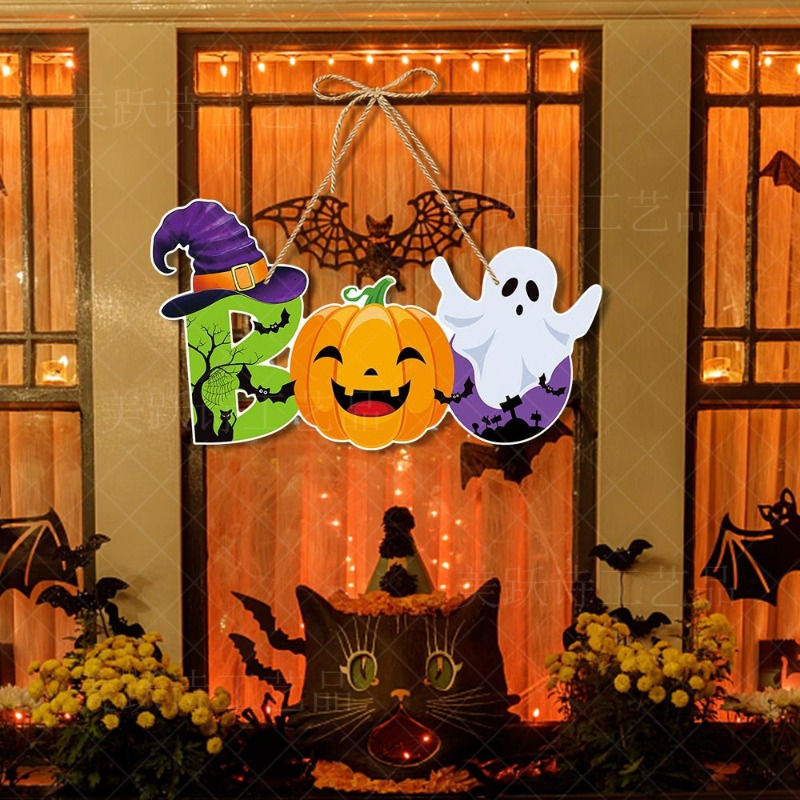 Thumbnail: Halloween Party Door Decorations Horror Pumpkin Ghost Bat Hanging Pendent paper