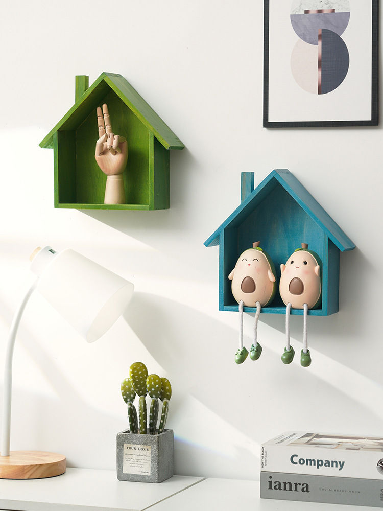 Thumbnail: Wooden Small House Shelf Retro Nostalgia Home Wall Porch Decorations Wall-mounte