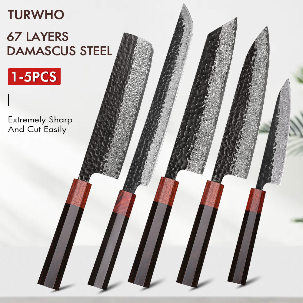 TURWHO 1-5PCS Kitchen Knives Set 67 Layers Damascus Steel VG10 Core Japanese Che