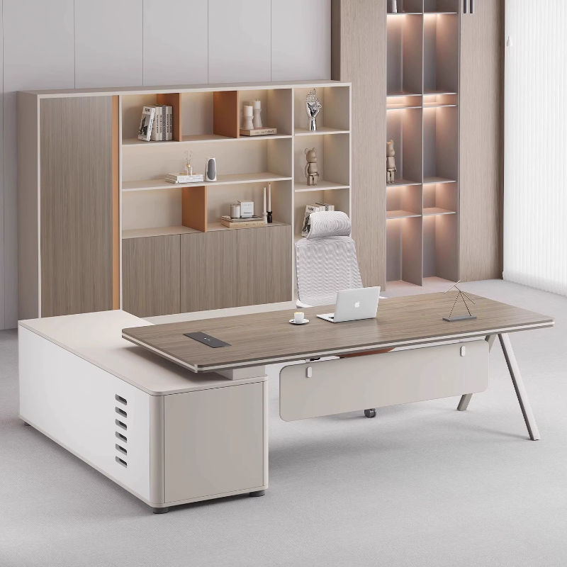 Thumbnail: Large Wood Aesthetic Office Desk Designer Modern Drawers Standing Computer Desk