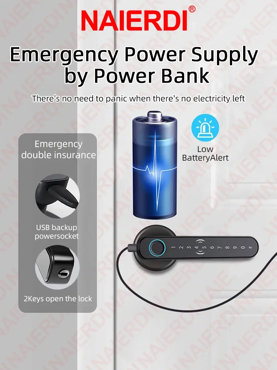 Thumbnail: NAIERDI Smart Door Lock 5-1 Keyless Bluetooth Fingerprint Door Lock with Card Tu