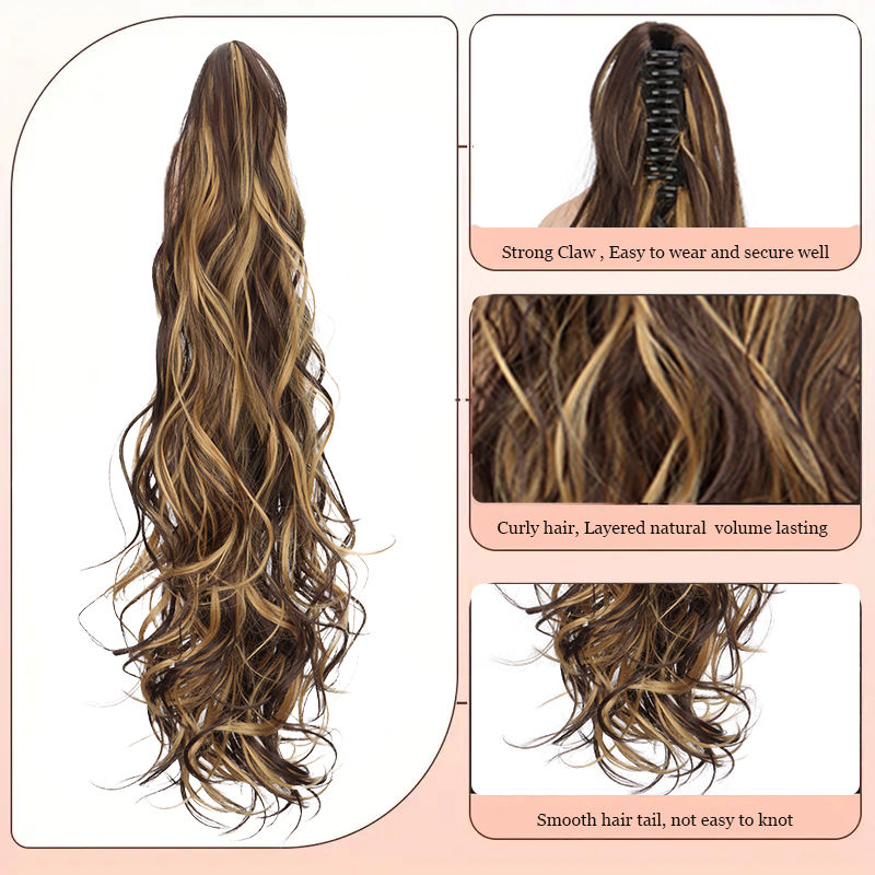 Thumbnail: 🤭 Long Curly Wave Synthetic Ponytail Wig for Women – Drawstring & Claw Clip