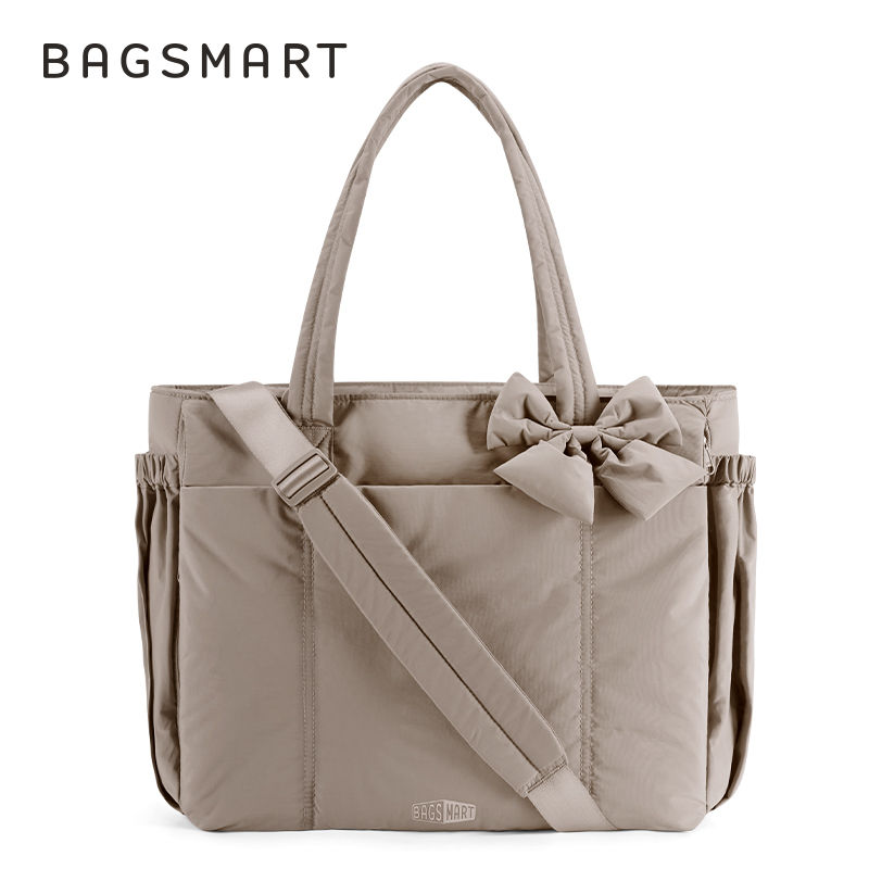 Thumbnail: BAGSMART Padded Tote Bag With Bow Casual Quilted Padded Women Shoulder Bags Fit
