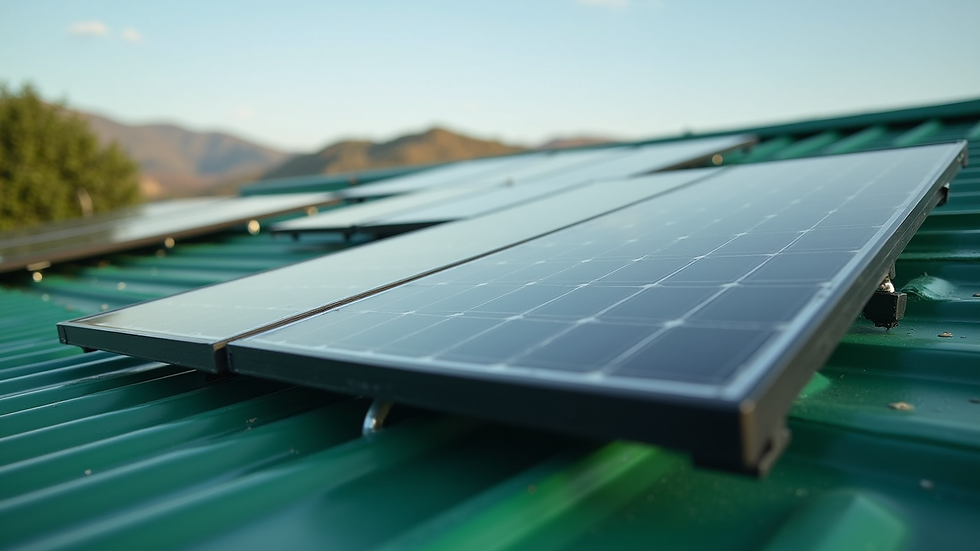 Close-up view of solar panels installed on a green roof