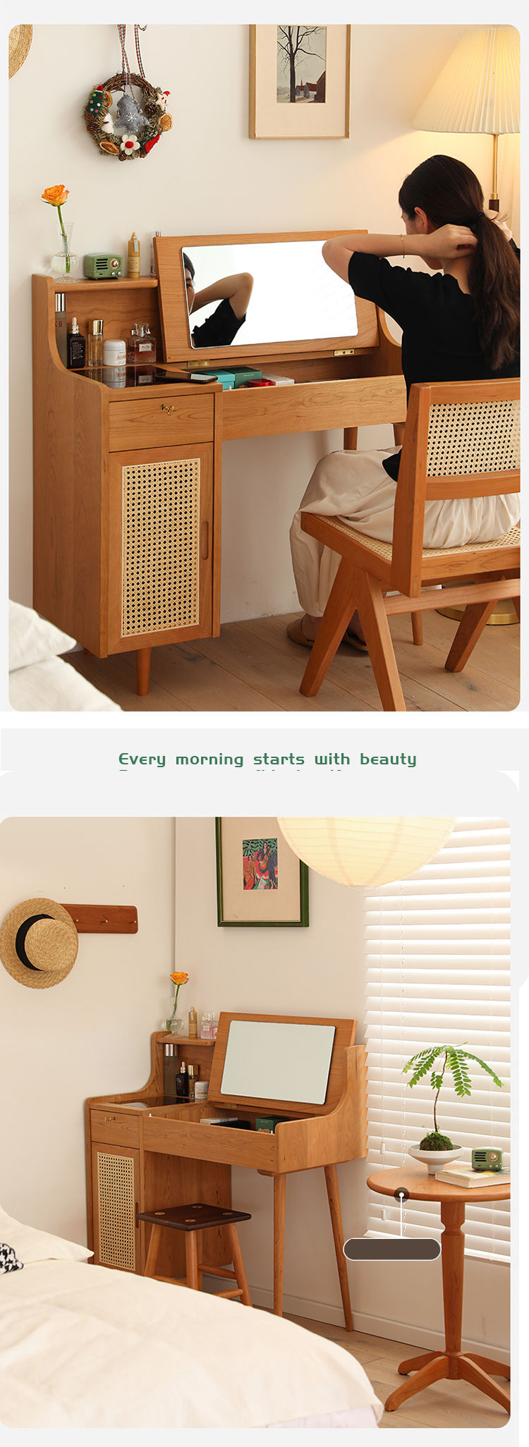 Thumbnail: 2021 New Dressing Table Bedroom Modern Simple Storage Cabinet Solid Wood Desk In