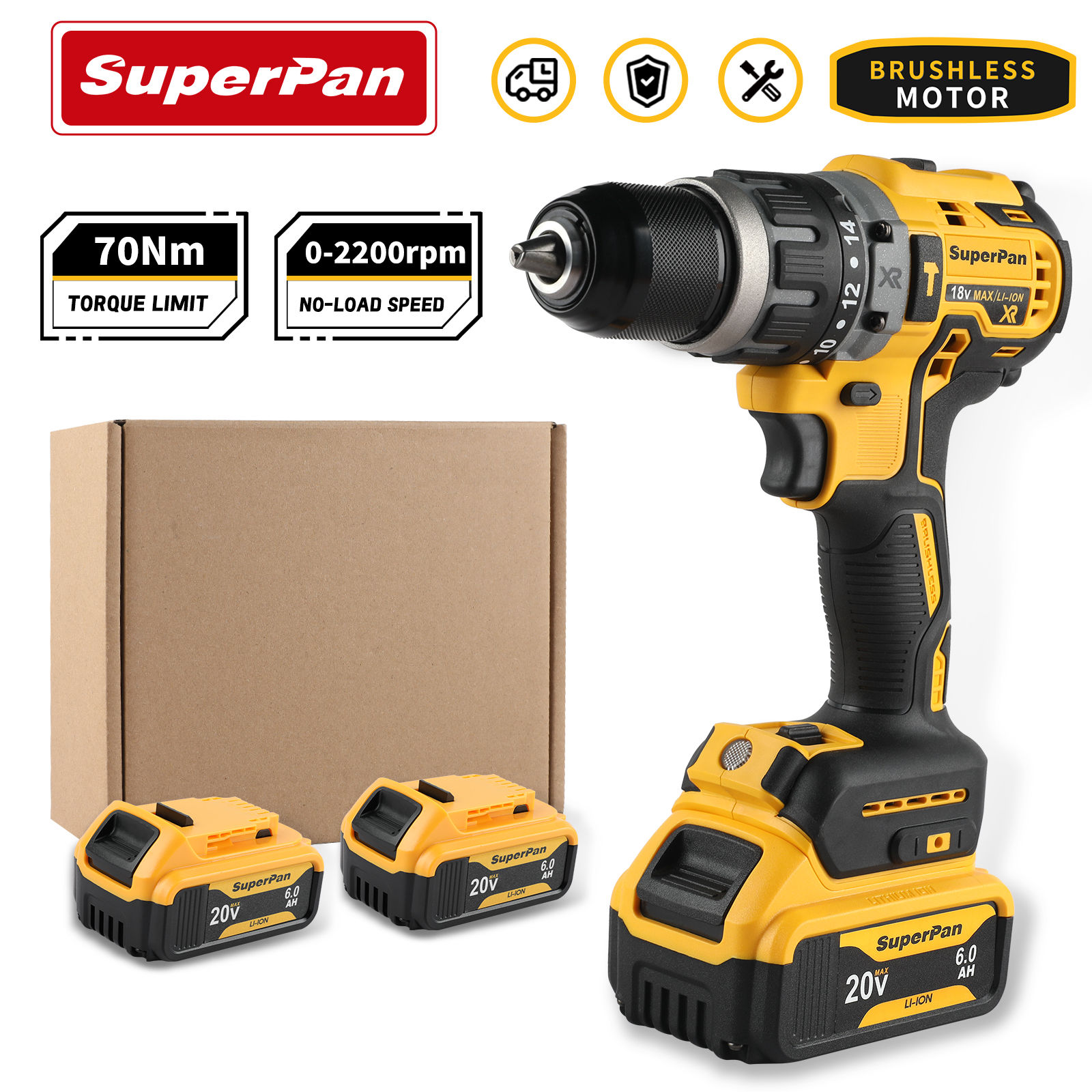 Cordless Electric Drill Brushless Driver Adjustable Speed Impact Hand Drill Rech