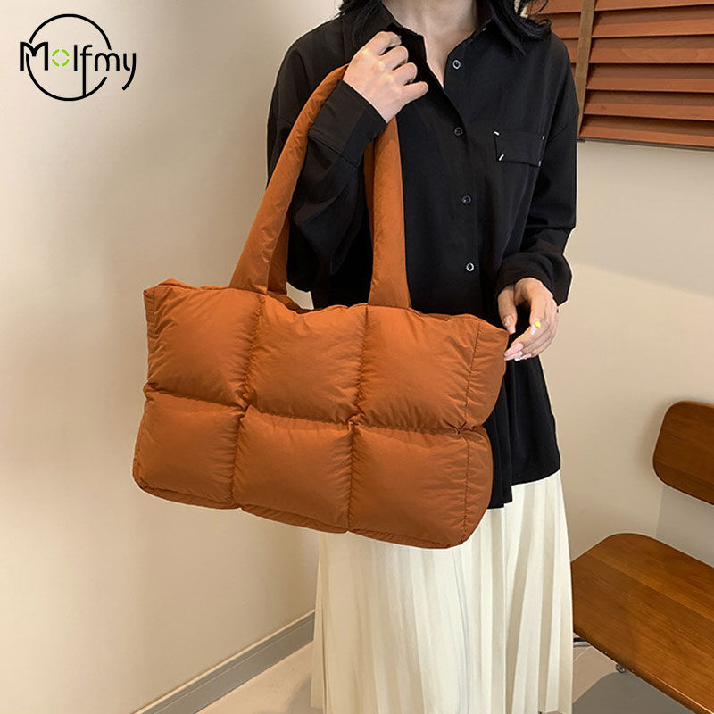 Thumbnail: Women Tote Handbags Quilted Plaid Bag Retro Trendy Checkered Waterproof Shoulder