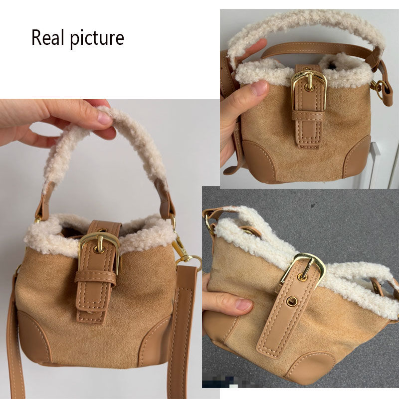 Thumbnail: Women's Bags Bucket Shoulder Handbag Autumn Winter Vintage Versatile Lamb Wool H