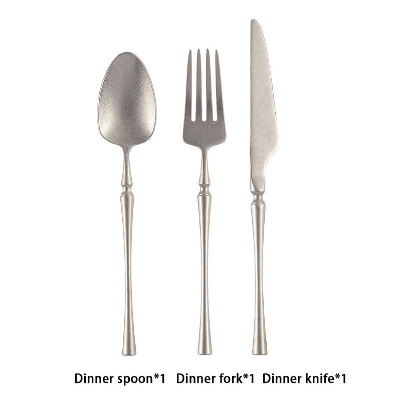 Thumbnail: 304 Stainless Steel Kitchen Cutlery Set, Retro Scrub, Steak Knife, Fork, Spoon S