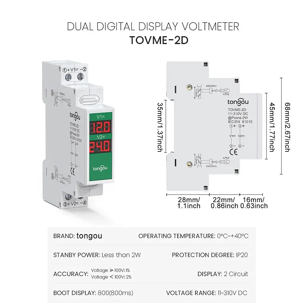 Thumbnail: Single/ Dual/ Triple Ways Din Rail Mount Voltage Meter DC 11-310V High Precision