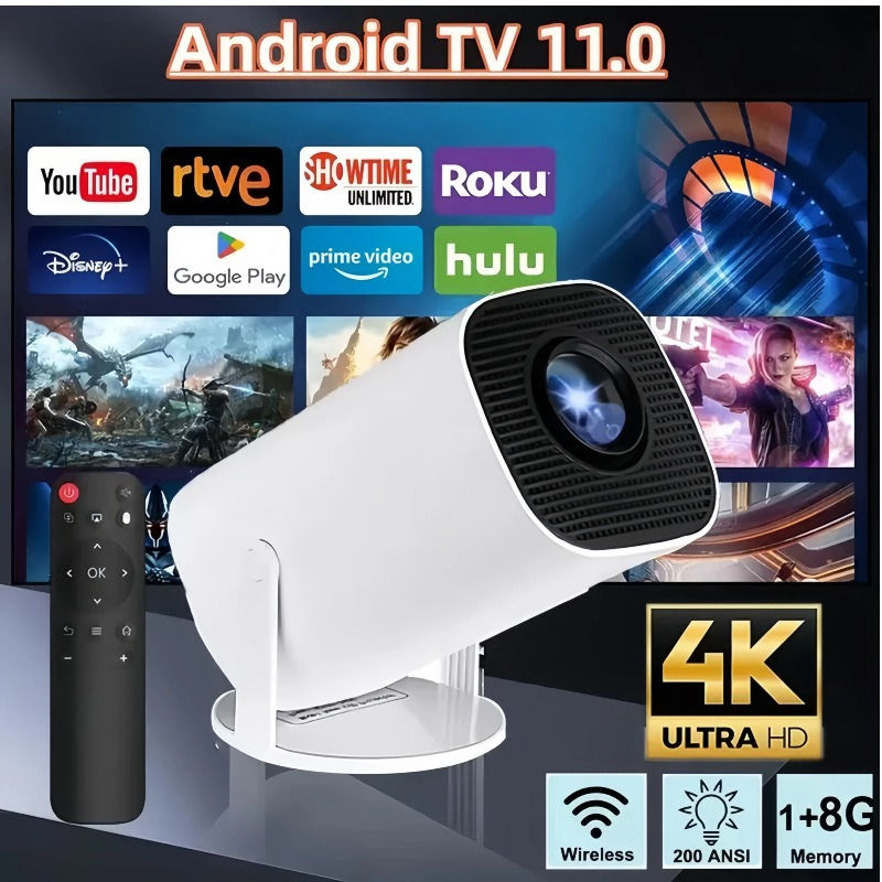Thumbnail: Mini Portable Projector Home Cinema 1080p HD 4k Android 11 Projector with WiFi 6