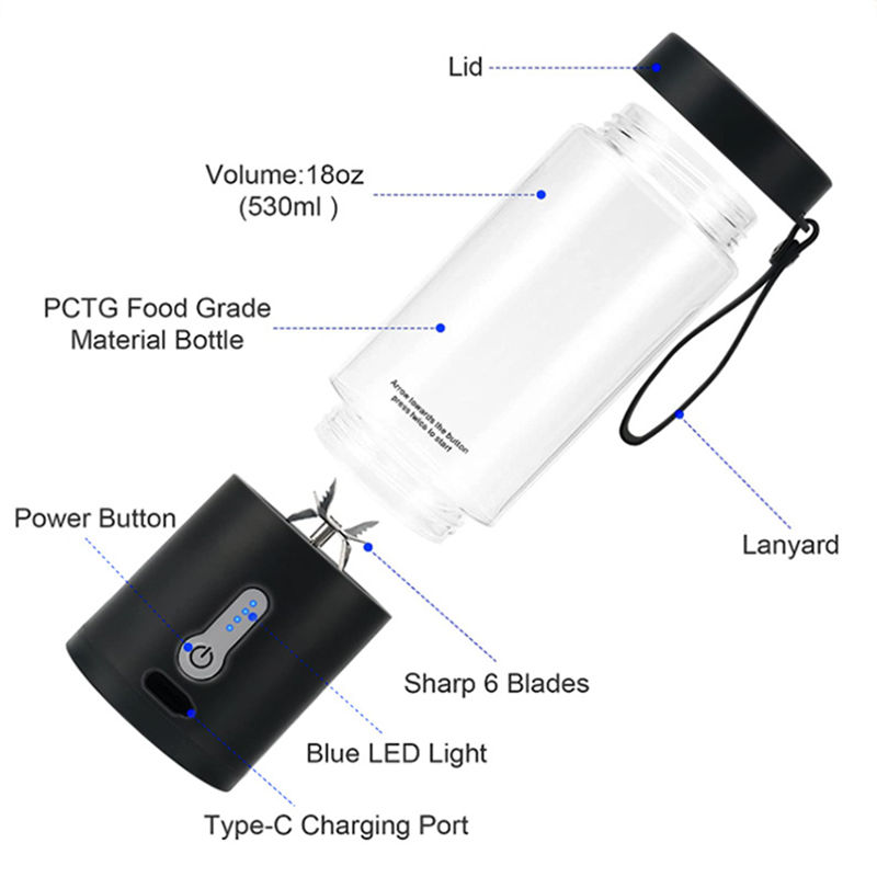 Thumbnail: 530ML Powerful Portable Blender for Smoothies Shakes USB Rechargeable Food Proce