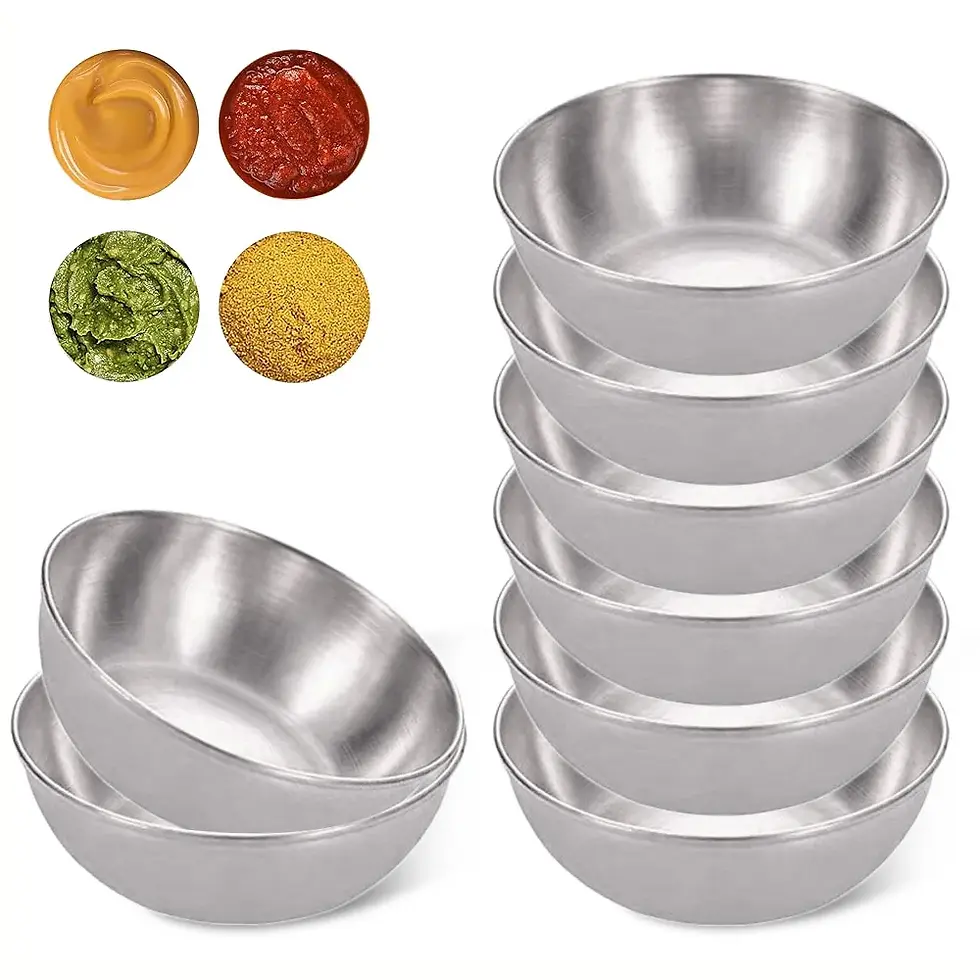 Thumbnail: Set of 8 Gold Stainless Steel Small Sauce Dishes Seasoning Serving Tray Spice Pl