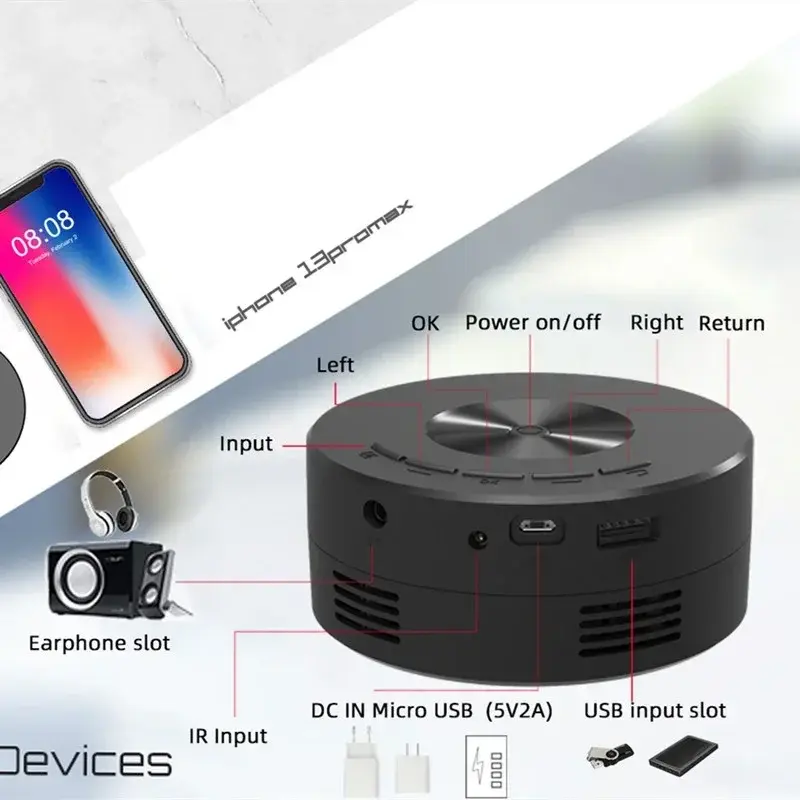 Thumbnail: Mini YT200 Projector Home Micro Portable Outdoor Support 1080p Built In Speaker