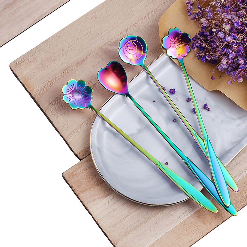 Thumbnail: 4Pcs/Set Mixing Spoons Small Flower Teaspoon Stainless Steel Coffee Spoon Cute I