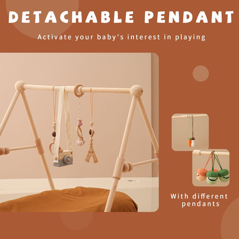 Thumbnail: 1set Baby Wooden Rattle Toys Play Gym Mobile Hanging Sensory Toys Foldable Play