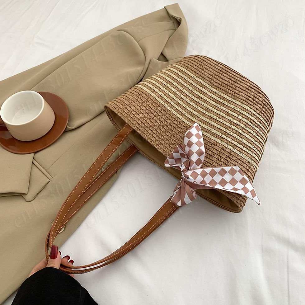 Thumbnail: Women Vintage Shoulder Bag with Bow Crochet Beach Handbag Straw Tote Handbag Wea