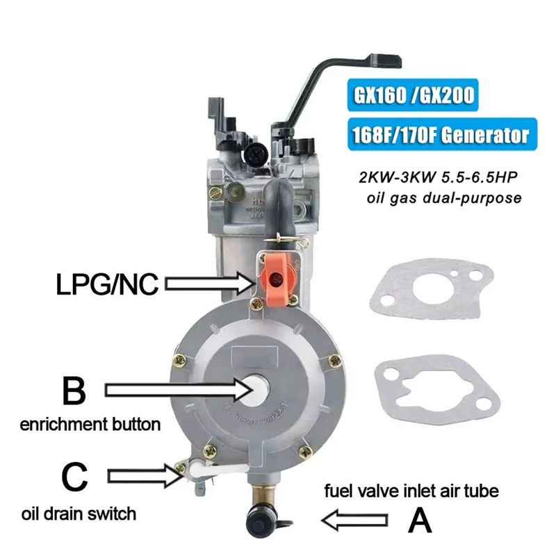 Thumbnail: WCS-3KW 168F 170F Gasoline Generator LPG Carburetor Dual Fuel LPG NC Gas Carbure