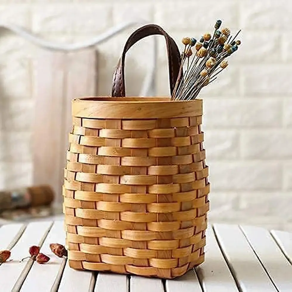Thumbnail: Bamboo Decorative Wall Hanging Basket for Home Living Room Dining Room Flower Fr