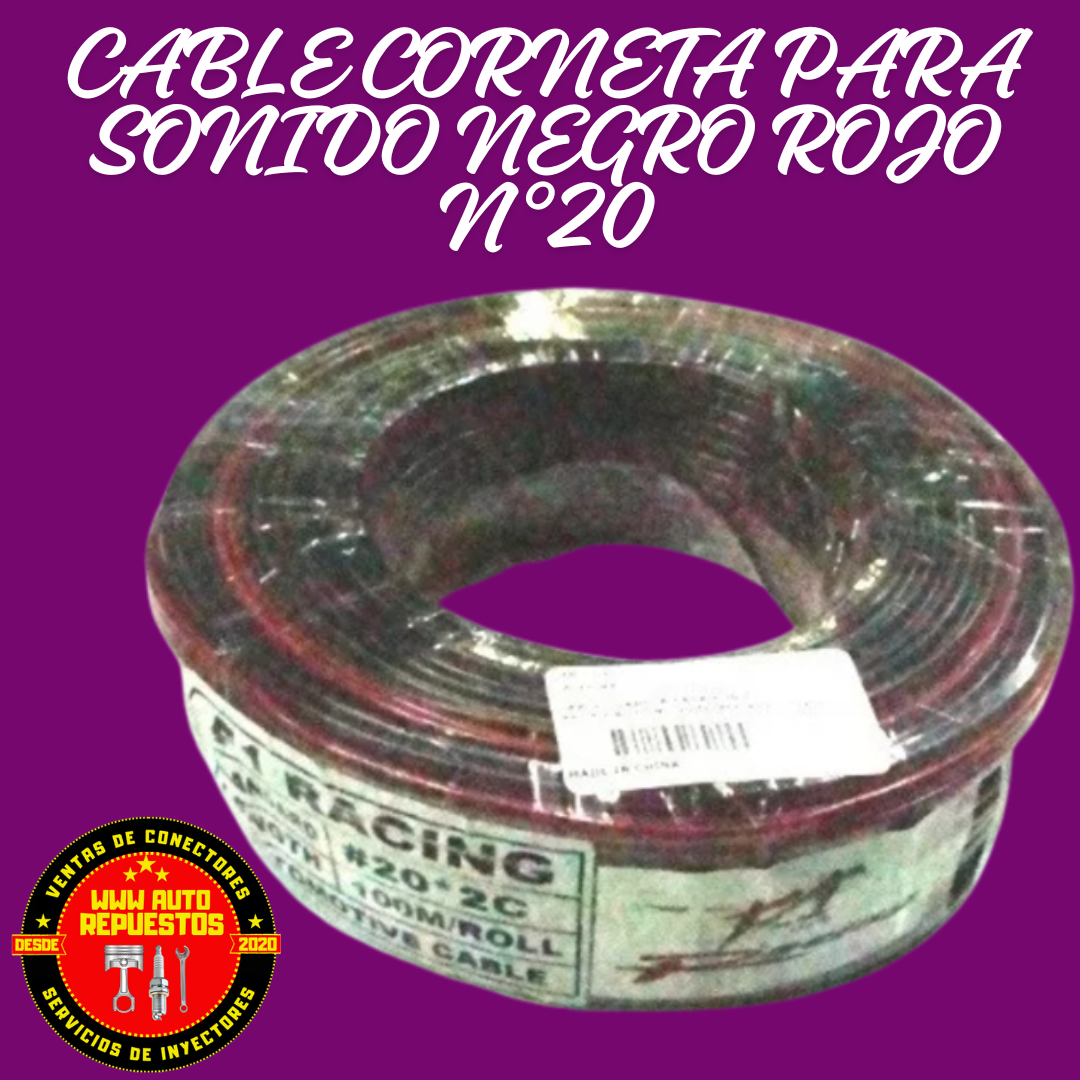 CABLE CORNETA PARA SONIDO NEGRO ROJO N°20 DOBLE VIA