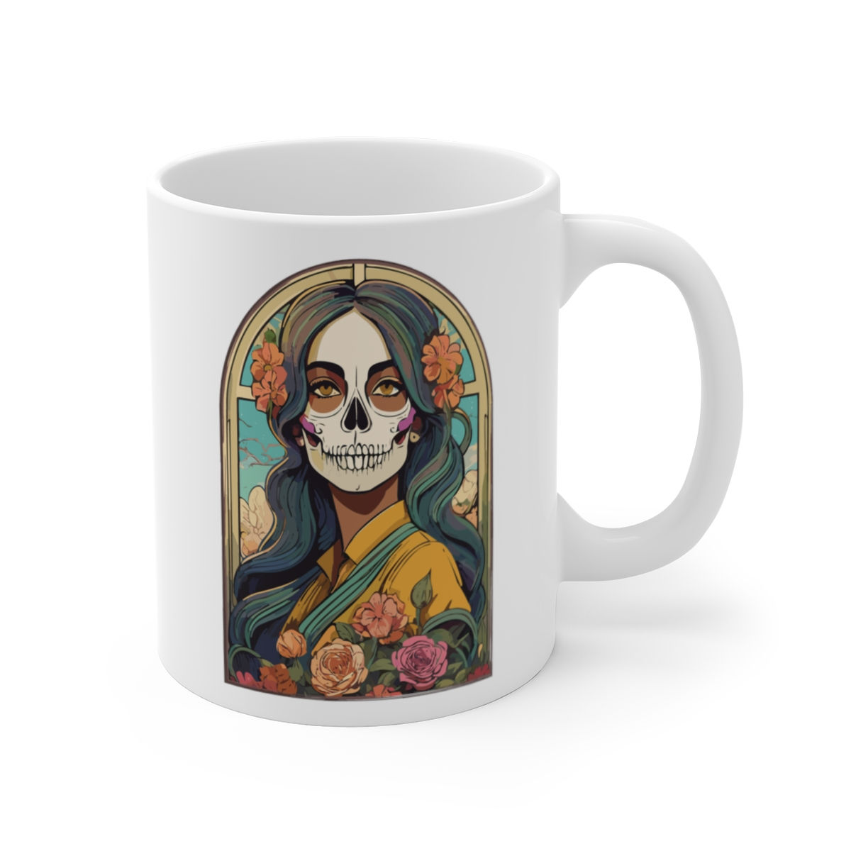 Skull Girl in Window - 11oz. White Mug