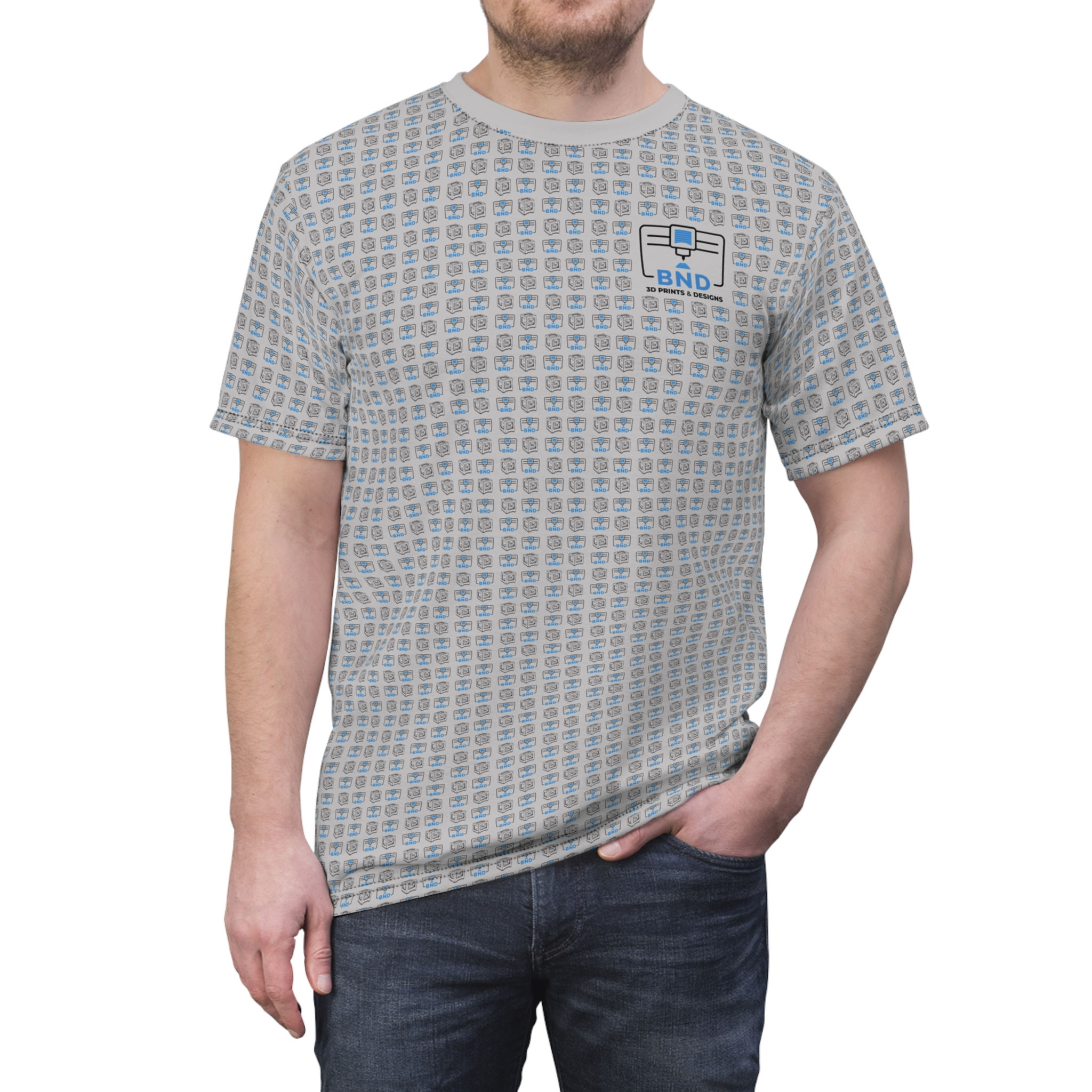 BND_All-Over Pattern Tee — Subtle Blue Geometric Print