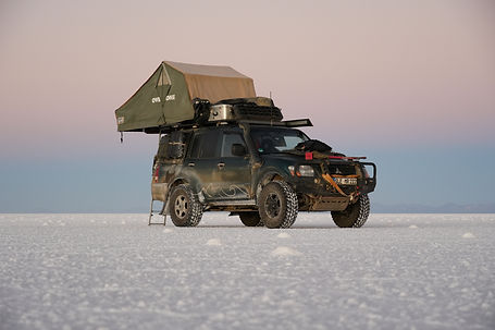 unser Geländewagen auf dem Salar de Uyuni, Bolivien