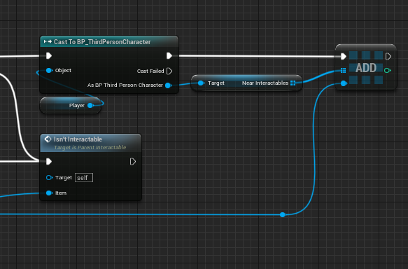 If all of our conditions are met, we add the interactable to an array on the player character.