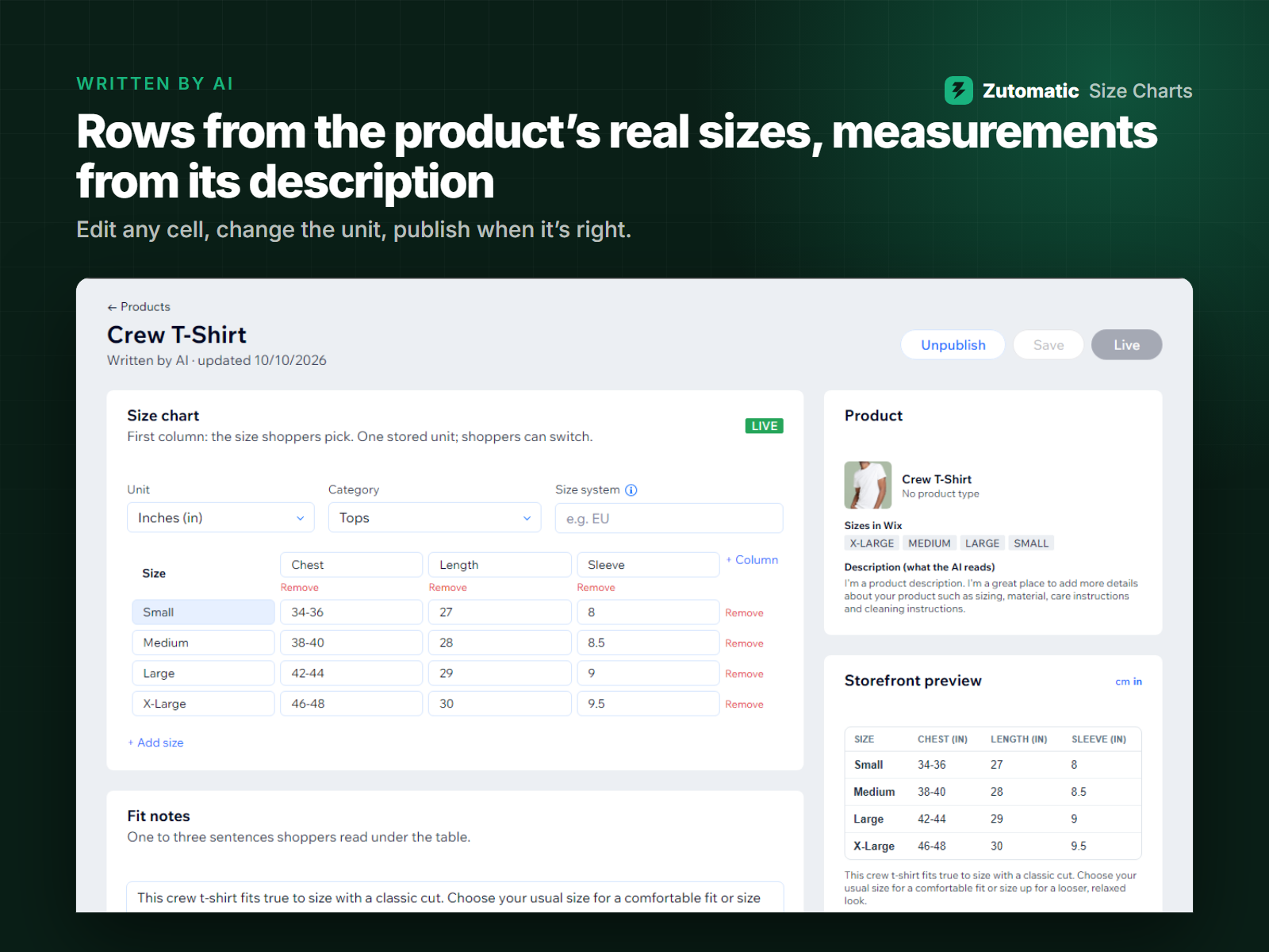 Zutomatic Size Charts screenshot 3