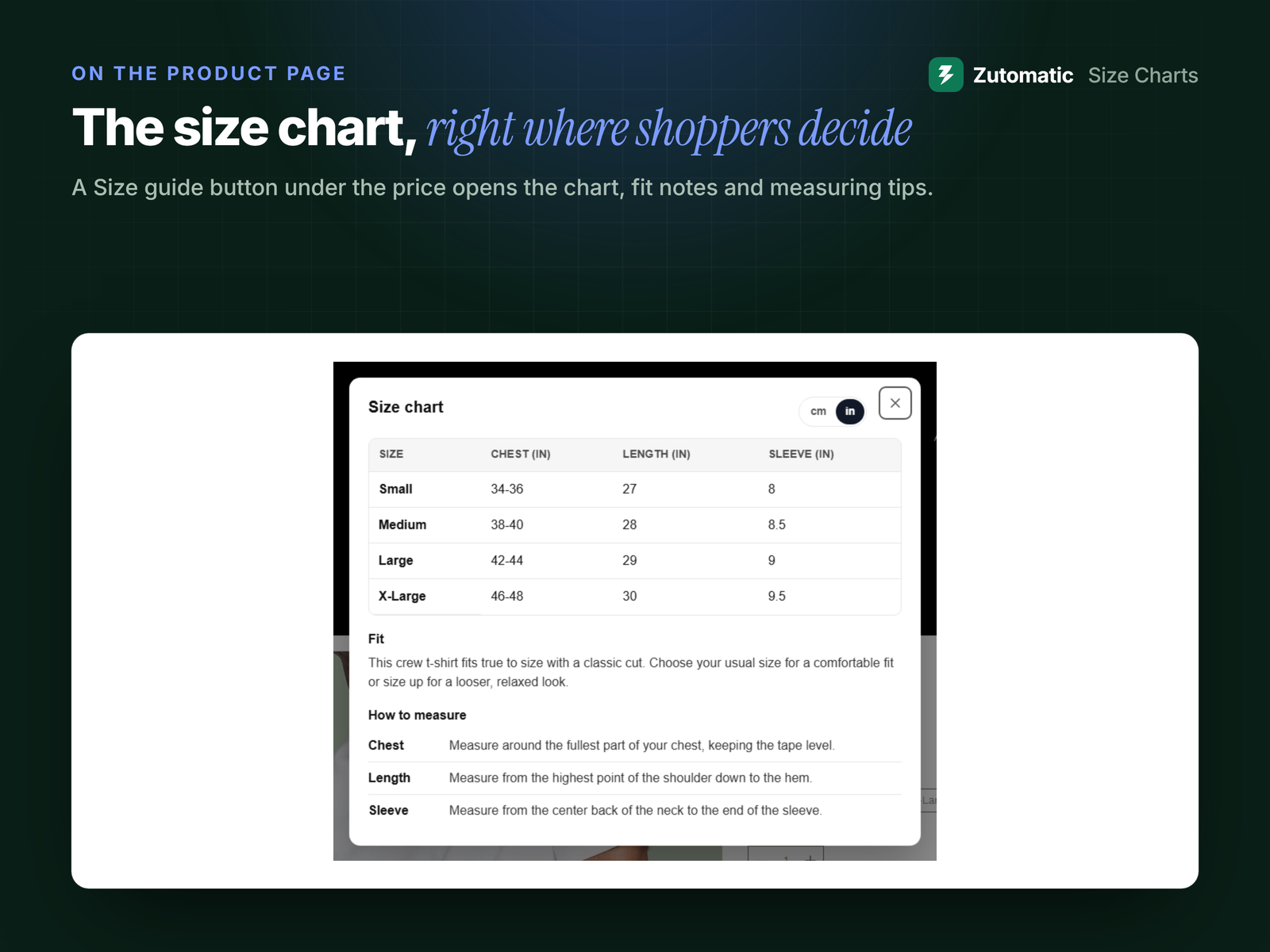 AI Size Chart & Size Guide primary marketing image — Apps for Stores app on the Wix App Market