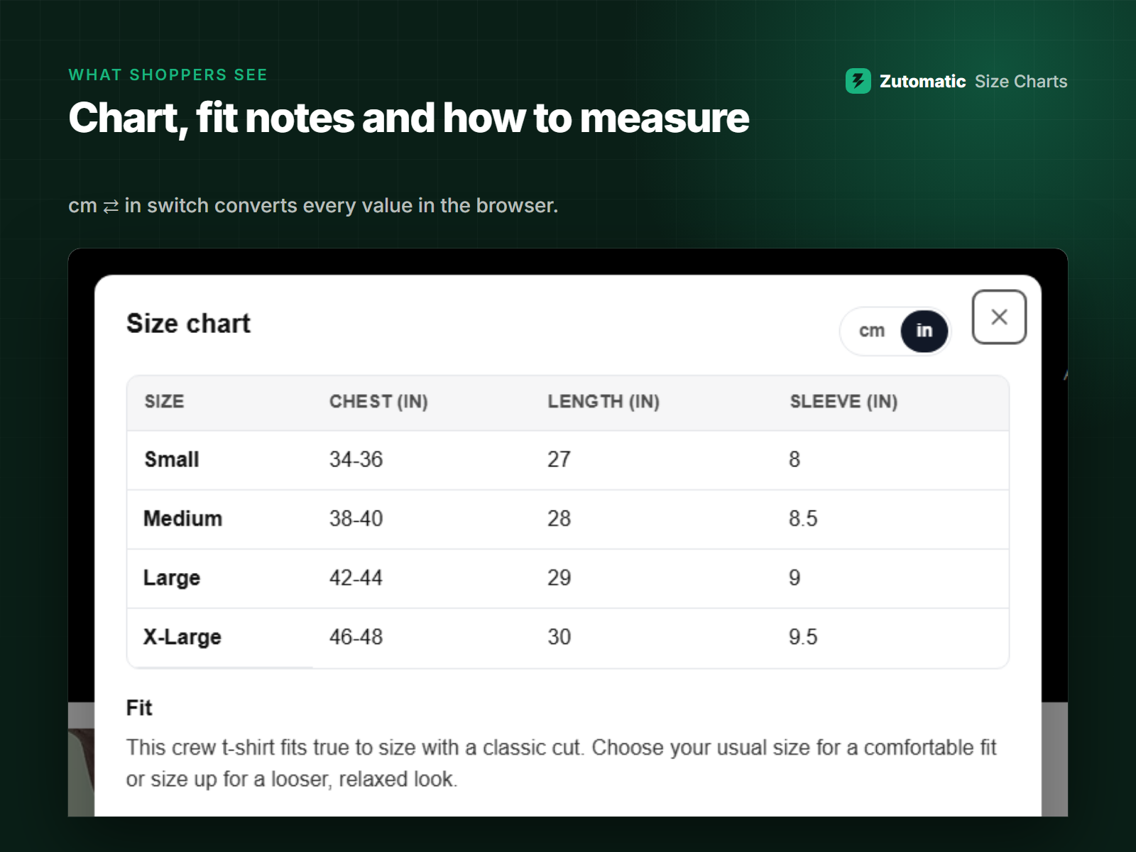 Zutomatic Size Charts screenshot 2